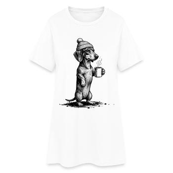Teckel vintage avec café et chapeau - Robe T-shirt Femme - blanc - Devant