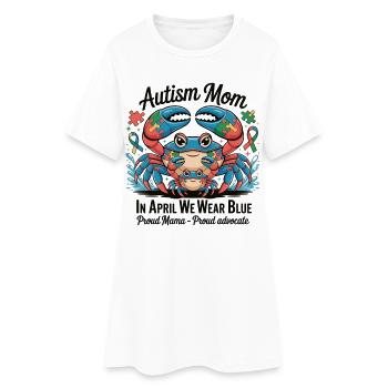 T-shirt Maman Autiste – En avril, nous portons du bleu - Robe T-shirt Femme - blanc - Devant