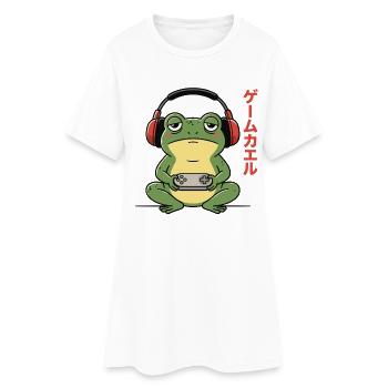 Gaming, Video Gamer, Zocker, Frosch & Japanisch - Frauen T-Shirt-Kleid - Weiß - Vorne