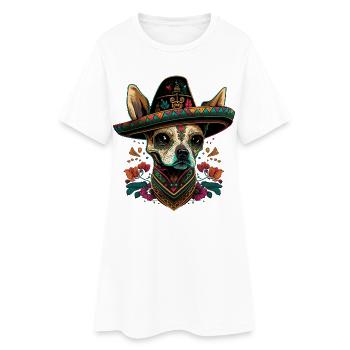 Sugar Skull Dog Sombrero Mexican Cinco De Mayo - Robe T-shirt Femme - blanc - Devant