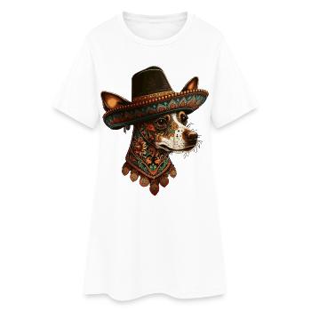 Dog Mexican Sugar Skull Sombrero Cinco De Mayo - Women’s T-Shirt Dress - white - Front
