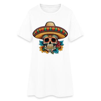 Sombrero floral Sucre Crâne - Robe T-shirt Femme - blanc - Devant