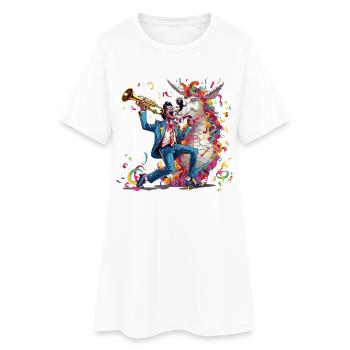 Trumpeter and Rainbow Unicorn - Women’s T-Shirt Dress - white - Front