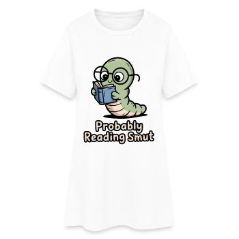 Chenille de lecture avec des lunettes - Robe T-shirt Femme - blanc - Devant