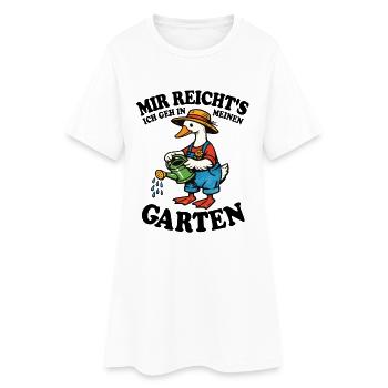 Mir reicht's | Garten Gans gießt glücklich - Frauen T-Shirt-Kleid - Weiß - Vorne