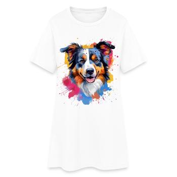 Art éclaboussuré de chien berger australien coloré - Robe T-shirt Femme - blanc - Devant
