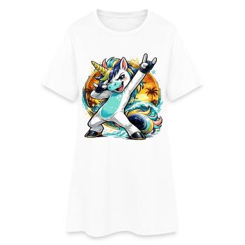 Summer Unicorn in Dabbing Sunset Beach Style - Women’s T-Shirt Dress - white - Front
