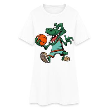 Basketballer Krokodil - Frauen T-Shirt-Kleid - Weiß - Vorne
