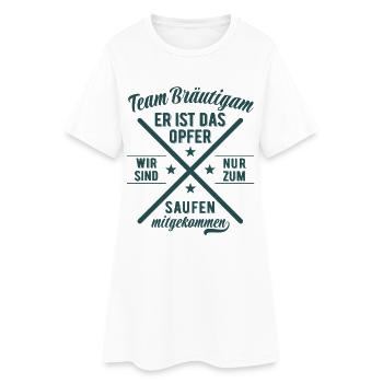 JGA Team Bräutigam Er ist das Opfer - Bier saufen - Frauen T-Shirt-Kleid - Weiß - Vorne