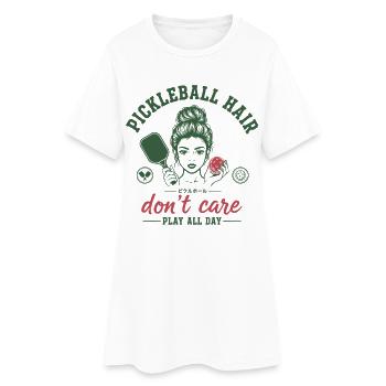 Pickleball Hair Not Care Play toute la journée Drôle - Robe T-shirt Femme - blanc - Devant