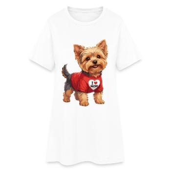 Dessin animé Yorkshire Terrier J’aime Maman - Robe T-shirt Femme - blanc - Devant
