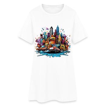 Silhouette urbaine colorée avec voitures - Robe T-shirt Femme - blanc - Devant