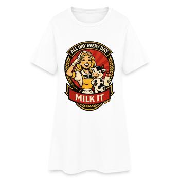 Den ganzen Tag, jeden Tag, melke es Retro-Kuh - Frauen T-Shirt-Kleid - Weiß - Vorne