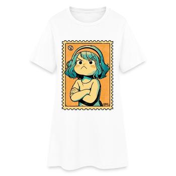 Dessin timbré aux cheveux turquoise défiants - Robe T-shirt Femme - blanc - Devant