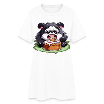 Pug with Cake Cartoon - Women’s T-Shirt Dress - white - Front