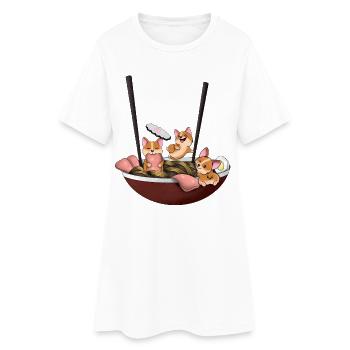 Corgi Ramen Dog Shirt - Women’s T-Shirt Dress - white - Front