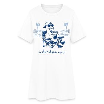 Lustige Gans, ich wohne hier jetzt, Baseball - Frauen T-Shirt-Kleid - Weiß - Vorne