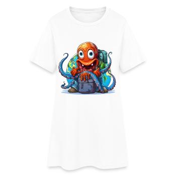 Poulpe voyageuse avec le globe - Robe T-shirt Femme - blanc - Devant