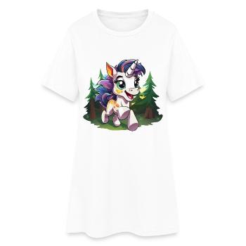 Bunter Waldunikorn im Glück - Frauen T-Shirt-Kleid - Weiß - Vorne