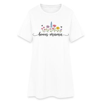 Blumen-Bonus Moma-Geschenk Mama-Bonus-Muttertagsgeschenk - Frauen T-Shirt-Kleid - Weiß - Vorne