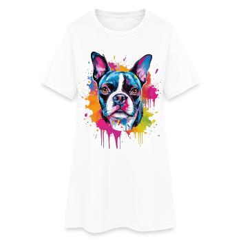 Bunte Boston Terrier Dog Splash Art - Frauen T-Shirt-Kleid - Weiß - Vorne