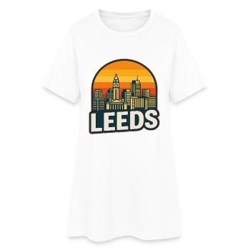 Design rétro rétro de coucher de soleil de Leeds Skyline - Robe T-shirt Femme - blanc - Devant