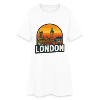 London Skyline Retro Sonnenuntergang Big Ben Design - Frauen T-Shirt-Kleid - Weiß - Vorne