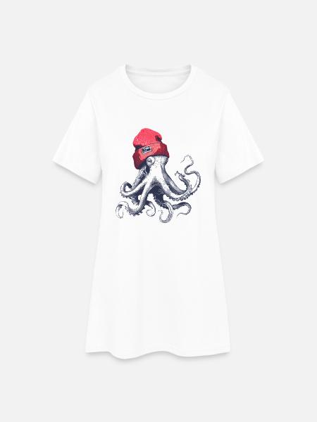 Pillepalle Oktopus - Frauen T-Shirt-Kleid - Weiß
