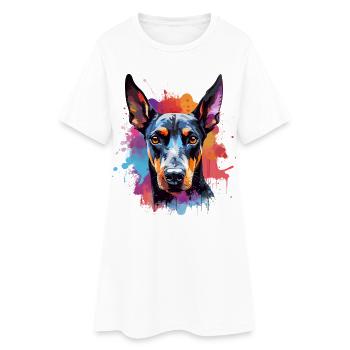 Portrait éclaboussé du Doberman vif - Robe T-shirt Femme - blanc - Devant