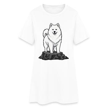 Samoyed Dog on Rock Portrait White Smile - Women’s T-Shirt Dress - white - Front