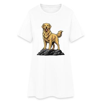 Chien Golden Retriever sur Rocher Portrait Doré - Robe T-shirt Femme - blanc - Devant