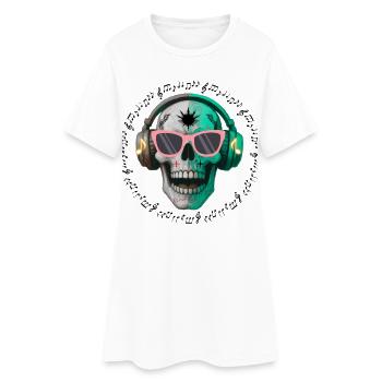 Skull with headphone and sunglasses t-shirt design - Women’s T-Shirt Dress - white - Front