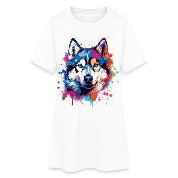 Art coloré éclaboussuré de chien Husky - Robe T-shirt Femme - blanc - Devant
