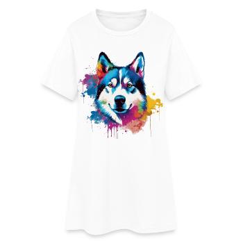 Chien coloré Husky Splash Art - Robe T-shirt Femme - blanc - Devant