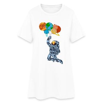Astronaut Planet Balloons Shirt - Frauen T-Shirt-Kleid - Weiß - Vorne