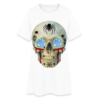 T-Shirt-Design mit Schädel mit Spinnen und Diamantaugen - Frauen T-Shirt-Kleid - Weiß - Vorne