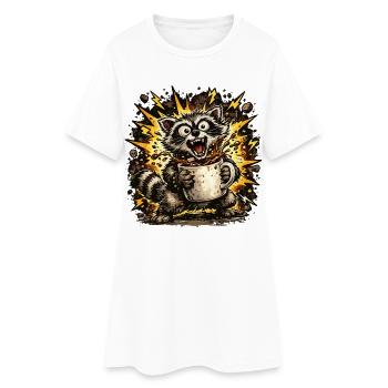 Coffee Scratching Raccoon - Women’s T-Shirt Dress - white - Front