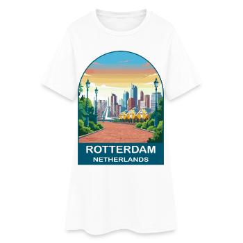 Rotterdam Netherlands Skyline Vintage Travel Art - Women’s T-Shirt Dress - white - Front