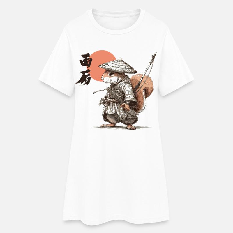 Samurai Squirrel under Red Sun - Women’s T-Shirt Dress - white