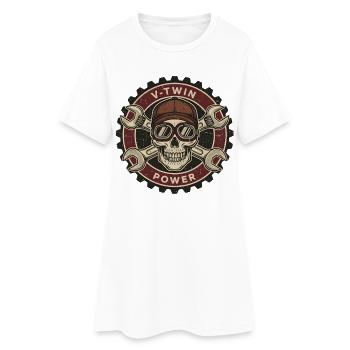 Motorcycle Biker V-Twin Motor Skull Skull Rocker - Women’s T-Shirt Dress - white - Front