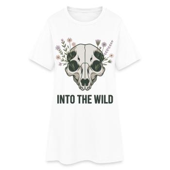 Wildnis T-Shirt mit Blumen Schädel - Frauen T-Shirt-Kleid - Weiß - Vorne