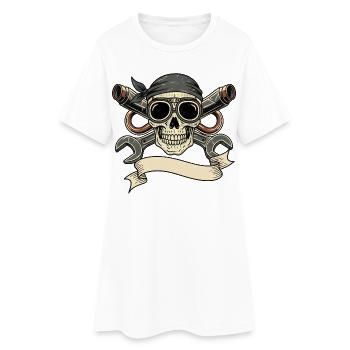 Motorcycle Biker V-Twin Motor Skull Rocker Pirate - Women’s T-Shirt Dress - white - Front