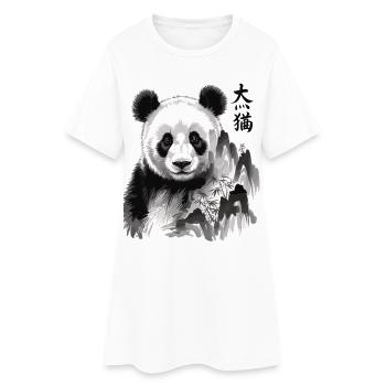 Panda Shirt mit Schriftzeichen – Schwarz Weiß - Frauen T-Shirt-Kleid - Weiß - Vorne