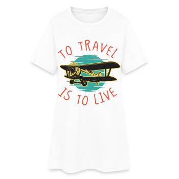 Reisen heißt leben – Vintage-Doppeldecker-Kunst - Frauen T-Shirt-Kleid - Weiß - Vorne