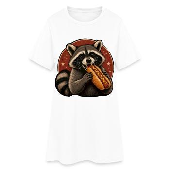 Raccoon Enjoyment Hot Dog Illustration - Women’s T-Shirt Dress - white - Front