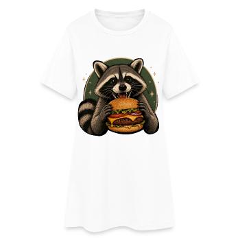 Waschbär mit Burger - Frauen T-Shirt-Kleid - Weiß - Vorne