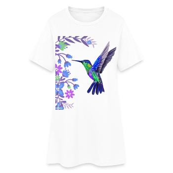 Motif d’oiseau colibri avec fleurs botaniques - Robe T-shirt Femme - blanc - Devant