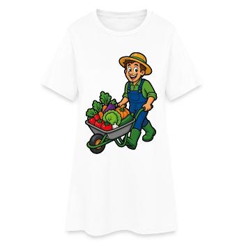 Jardinier joyeux et brouette de légumes - Robe T-shirt Femme - blanc - Devant