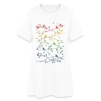 Regenbogenzweige und Vögel - Frauen T-Shirt-Kleid - Weiß - Vorne