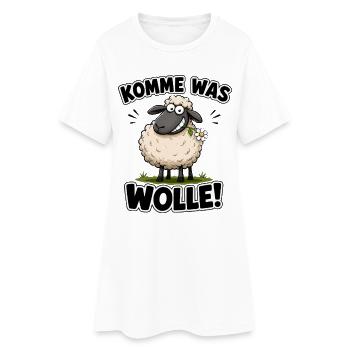Komme Was Wolle – Schmuse-Schaf Design - Frauen T-Shirt-Kleid - Weiß - Vorne